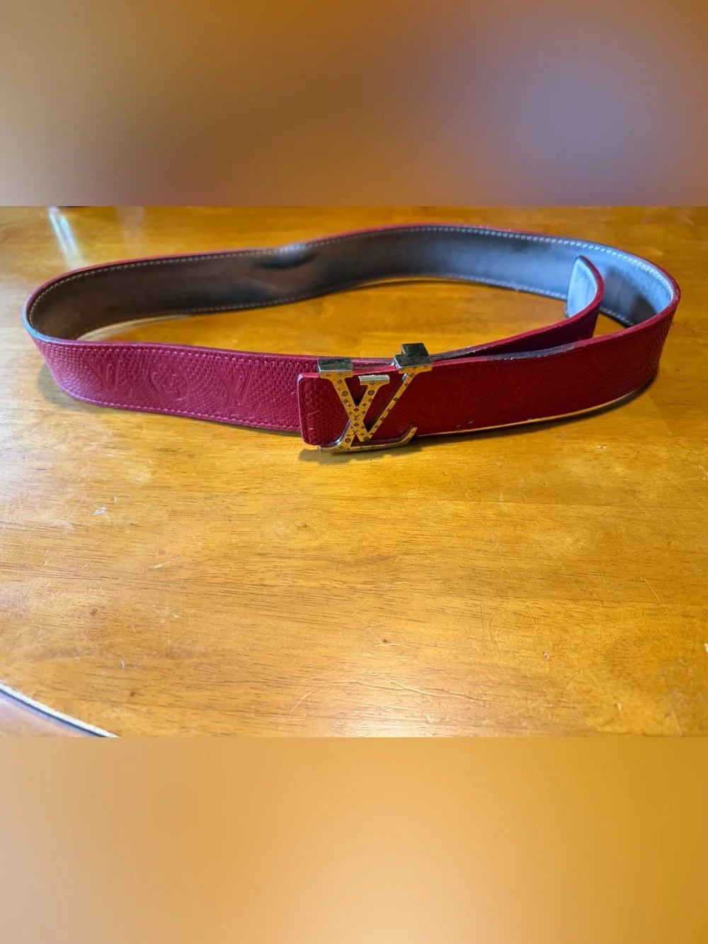 🔥🔥Louis Vuitton Red leather belt with metal LV buckle